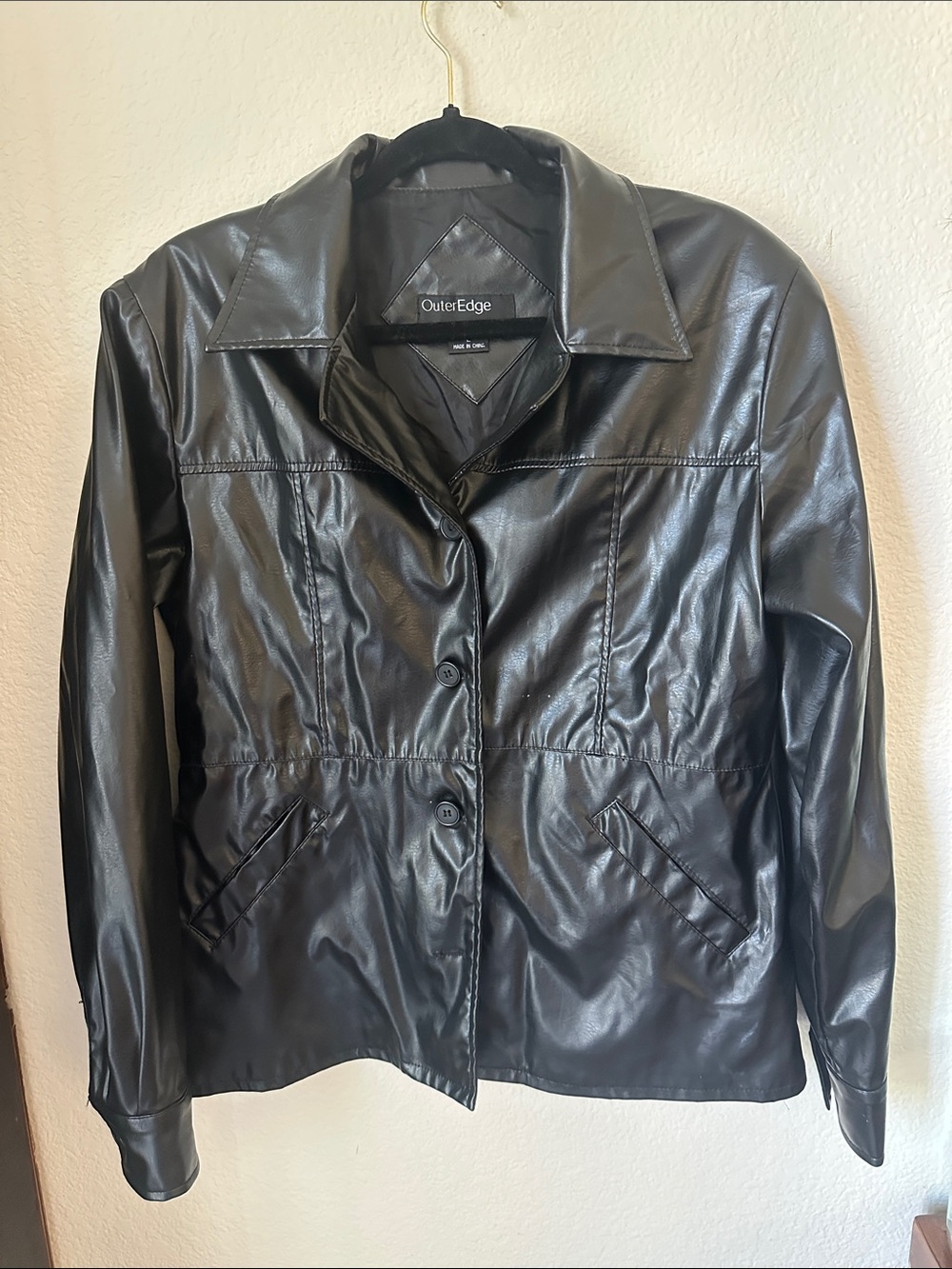 Outer Edge Women's Black Faux Leather Button-Front Jacket